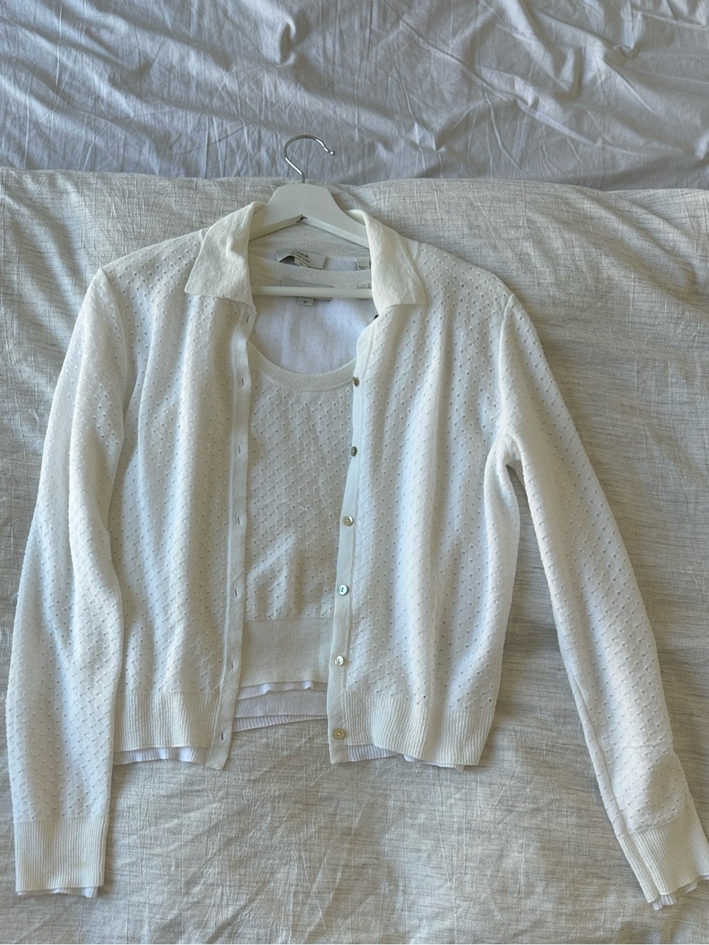 Vince. Women’s Cream Pointelle Button Cardigan with Tank